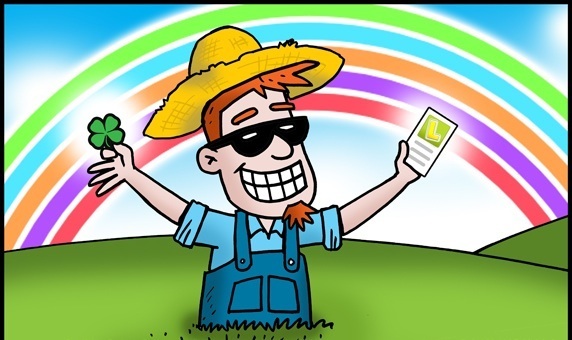 Karikatur eines glücklichen Lottospielers